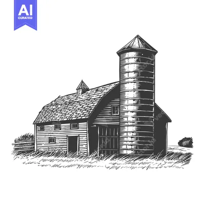 Aset premium populer: Rustic Farm Barn With Attached Silo In Field