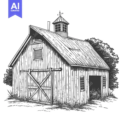Aset premium populer: A Rustic Wooden Barn Stands in a Field of Grass
