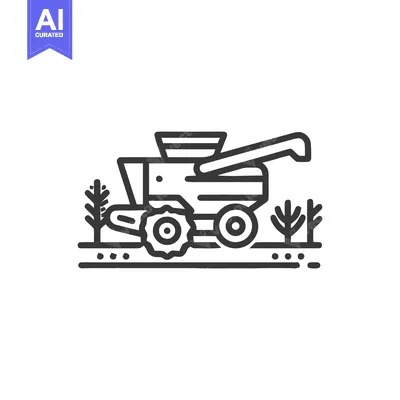 Aset desain premium: Minimalist Combine Harvester Icon on Field, Agriculture Concept, Line