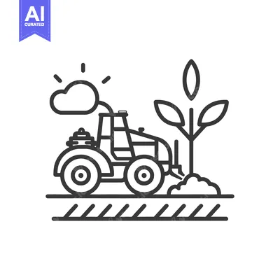 Aset premium populer: An illustrated drawing of a tractor near plants in the sunshine