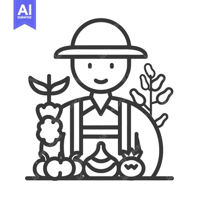 A smiling farmer holding various freshly harvested vegetables and frui