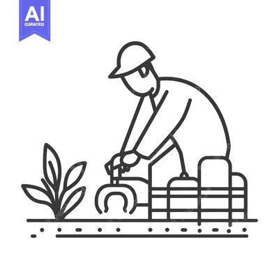 A farm worker tending to agricultural crops with harvesting equipment