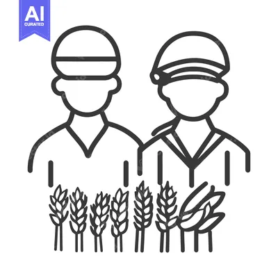 Two agricultural workers stand with crops of grains in the fields