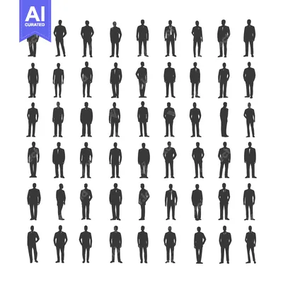 Aset desain premium: A Grid of 36 Silhouettes of Men in Suits