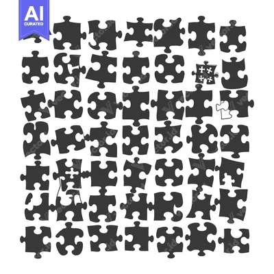 Aset premium populer: A grid of 49 jigsaw puzzle pieces with two missing pieces.