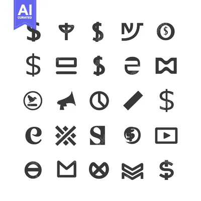 Aset premium populer: A Grid of Black and White Currency Symbols and Geometric Shapes