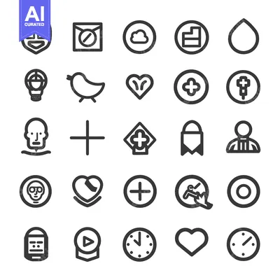 Premium design asset: A Grid of Black and White Icons Depicting Various Symbols and Concepts