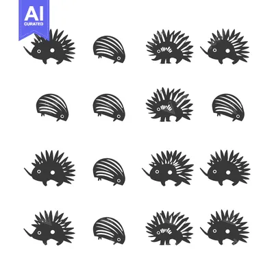 Aset desain premium: A grid of stylized black hedgehog silhouettes