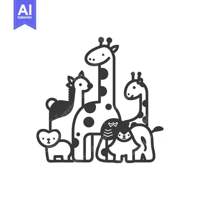 Aset premium populer: A Group of Cartoon Animals Including Giraffes, a Lion, and a Bear