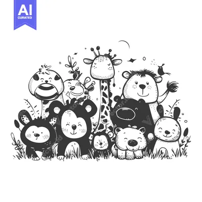 Aset premium populer: A Group of Cartoon Animals Standing in Grass