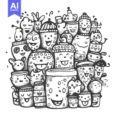 Aset premium populer: A Group of Doodle Characters with Happy Faces