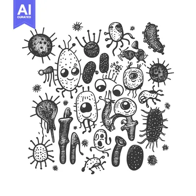 A Group of Doodle-Style Microorganisms with Eyes and Legs