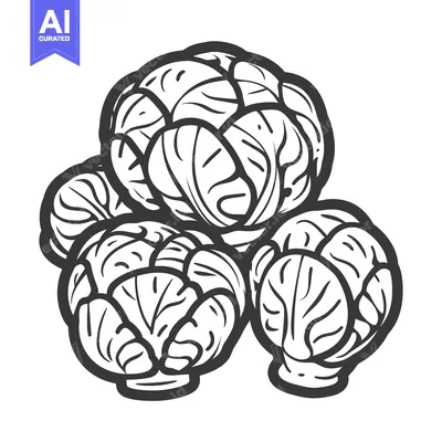 Popular premium asset: A Group of Four Whole Brussels Sprouts, Drawn in Black and White