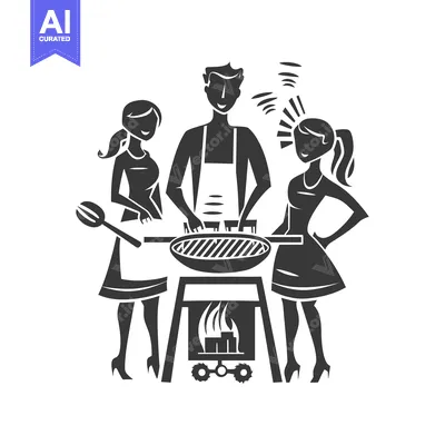 Premium design asset: A group of friends cooking on a grill