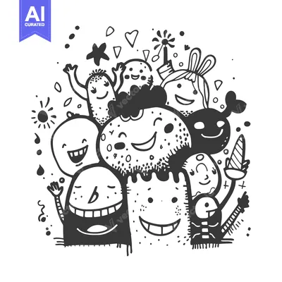 Aset premium populer: A Group of Hand-Drawn Cartoon Monsters with Smiling Faces