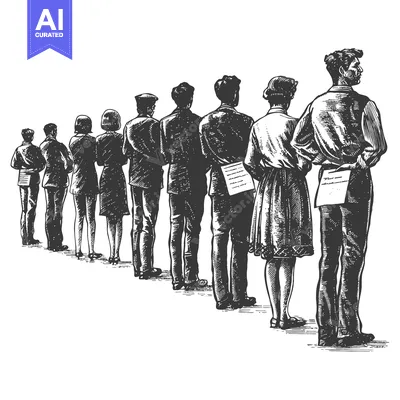 Aset desain premium: A Group of People Standing in Line Facing Away From the Viewer