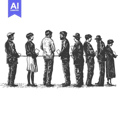 Aset premium populer: A Group of People Standing in Line, Holding Documents