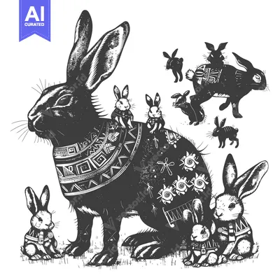 Aset desain premium: A Group of Rabbits Wearing Tribal Patterns