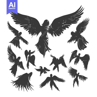 Aset premium populer: A Group of Silhouetted Angels with Wings Spread
