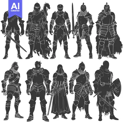 Aset premium populer: A Group of Silhouetted Knights in Full Armor