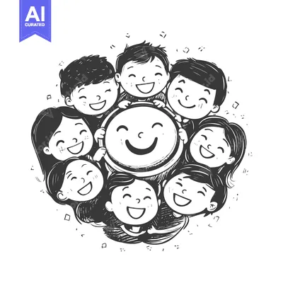 A Group of Smiling Children Surrounding a Large Smiley Face