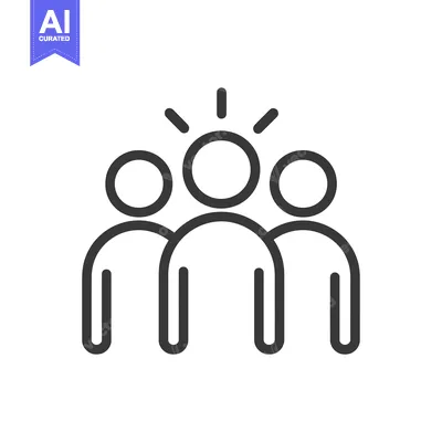 Aset desain premium: A group of three stick figures with the middle figure having an idea o