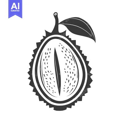 A Half-Cut Durian Fruit with a Leaf