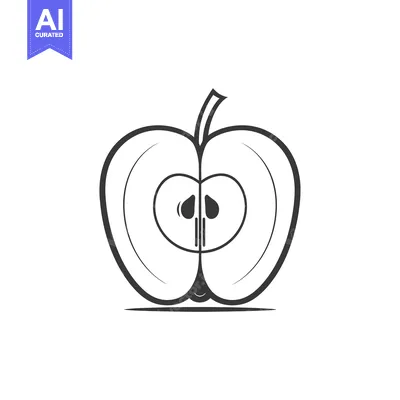 Premium design asset: A Halved Apple with Seeds and Stem in Black Outline
