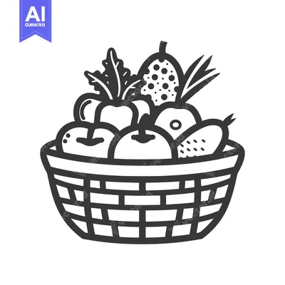 Premium design asset: A Hand-Drawn Basket Filled with Various Fruits and Vegetables