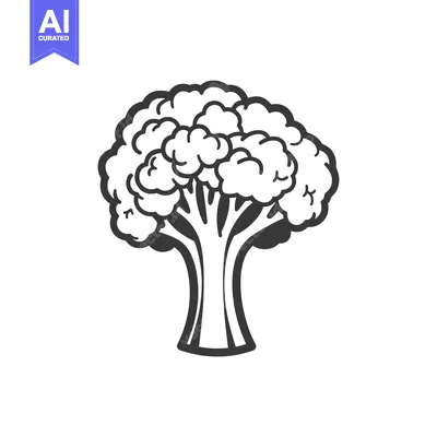 Aset premium populer: A Hand-Drawn Black and White Illustration of a Broccoli Floret