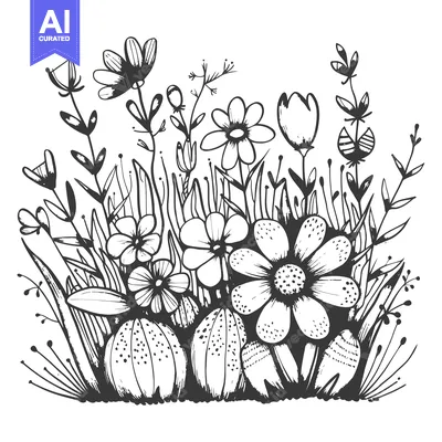 Popular premium asset: A Hand-Drawn Black and White Illustration of a Cluster of Flowers and