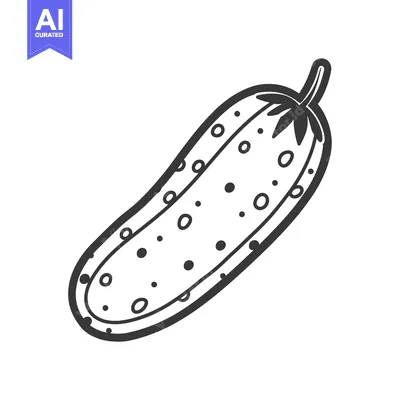Aset premium populer: A hand-drawn black and white illustration of a cucumber