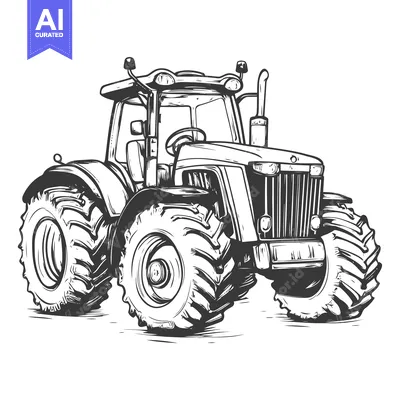 Aset desain premium: A Hand-Drawn Black and White Illustration of a Farm Tractor