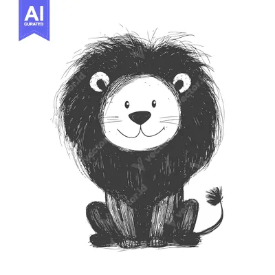 Premium design asset: A Hand-Drawn Black and White Illustration of a Sitting Lion