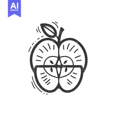 Aset desain premium: A Hand-Drawn Black and White Illustration of a Sliced Apple