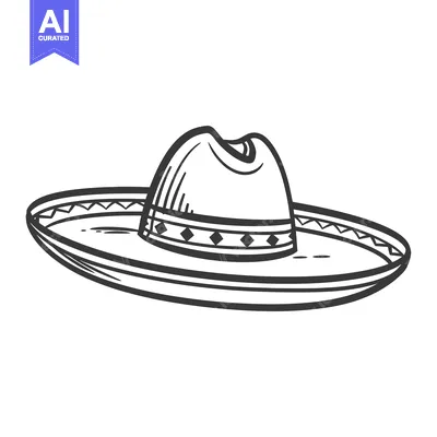 Aset premium populer: A Hand-Drawn Black and White Illustration of a Sombrero