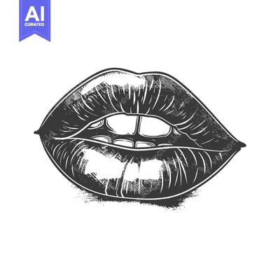 Aset desain premium: A Hand-Drawn Black and White Illustration of a Woman's Mouth