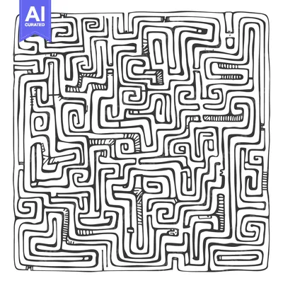 Premium design asset: A Hand-Drawn Black and White Labyrinth with Intricate Lines and Turns