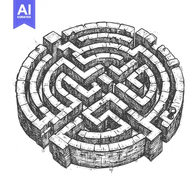 Aset desain premium: A Hand-Drawn Black and White Stone Maze