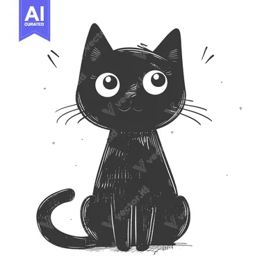 Popular premium asset: A Hand-Drawn Black Cat with Big Eyes and a Happy Expression
