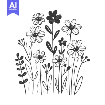 Popular premium asset: A Hand-Drawn Bouquet of Black and White Flowers and Leaves