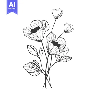 Popular premium asset: A Hand-Drawn Bouquet of Flowers and Leaves in Black and White