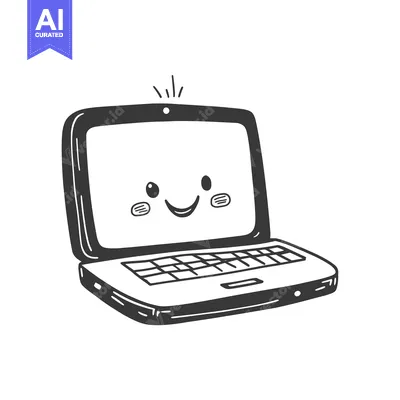 Aset desain premium: A Hand-Drawn Cartoon Laptop With a Smiling Face