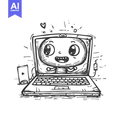Premium design asset: A Hand-Drawn Cartoon of a Happy Character Inside a Laptop Screen