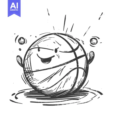 Premium design asset: A Hand-Drawn Cartoon of a Smiling Basketball