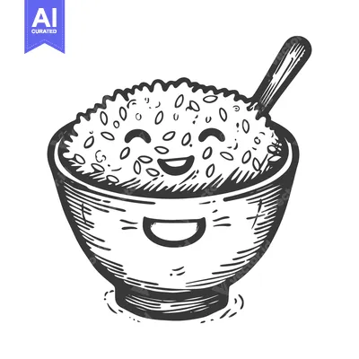 Premium design asset: A Hand-Drawn Cartoon of a Smiling Bowl of Rice with a Spoon