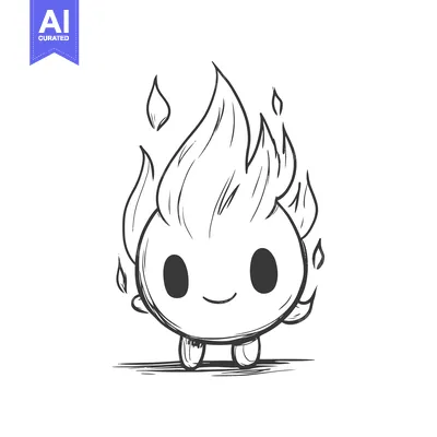 Aset premium populer: A Hand-Drawn Cartoon of a Smiling Fire Spirit