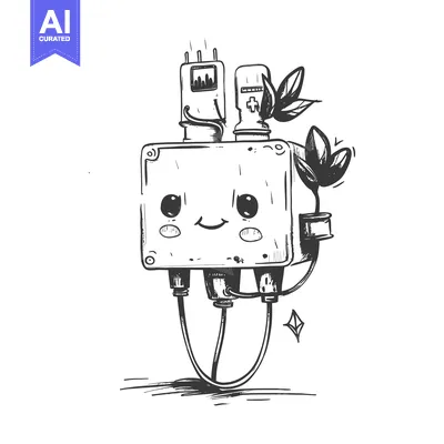 A Hand-Drawn Cartoon Robot With A Flower Growing From Its Top