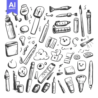 A Hand-Drawn Collection of Art Supplies and Tools
