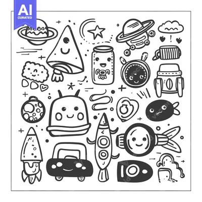 Aset premium populer: A Hand-Drawn Collection of Cute Space-Themed Illustrations